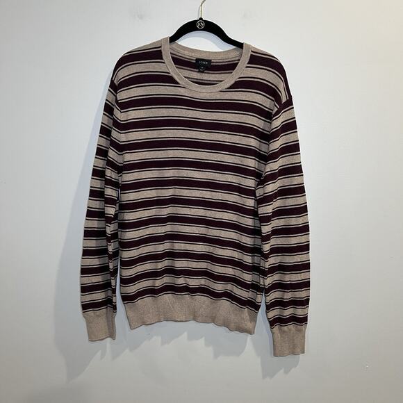J. Crew Cotton Crewneck Sweater‎ In Striped Garter Stitch Men’s Size Medium - Picture 1 of 5